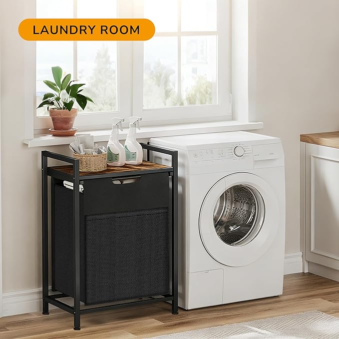 Laundry Hamper, Laundry Basket with 1 Pull-Out Removable Oxford Fabric Bag, 1 x 18.3 Gallons, Total 69L, Cloth Laundry Sorter with a Top Shelf 20"x13" (Black and Rust)