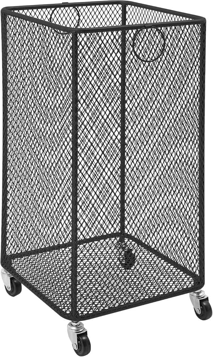 Rolling Laundry Basket Cart, Metal Laundry Hamper with Wheels, Laundry Organizer Basket Cart, Clothes Storage Organizer Hamper for Living Room,Bathroom,Closet (Black, Square)