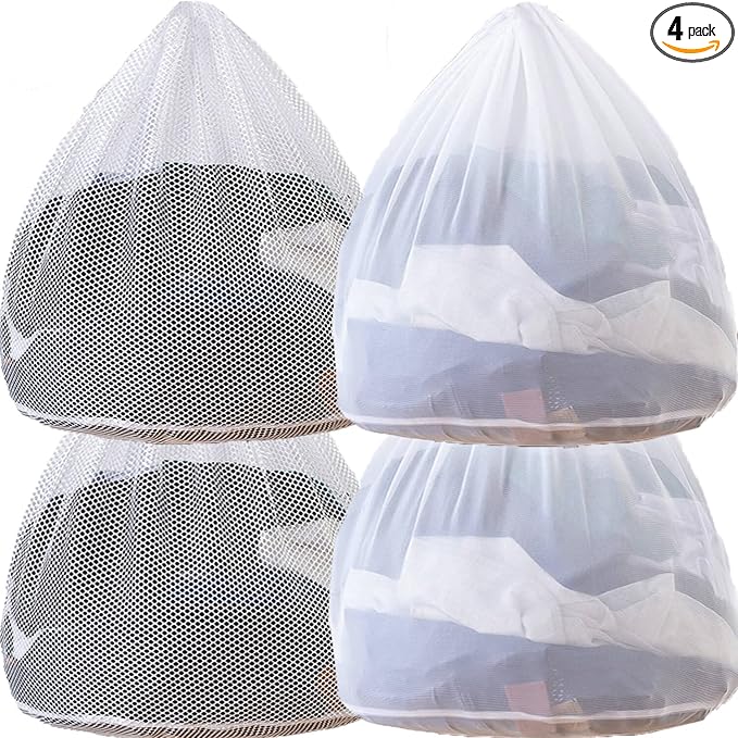 Mesh Laundry Bags with Adjustable Single Shoulder Straps 24" x 32" Sturdy Nylon Material Laundry Liners with Drawstring Closure for College, Dorm and Apartment(4PCS-XXLarge)