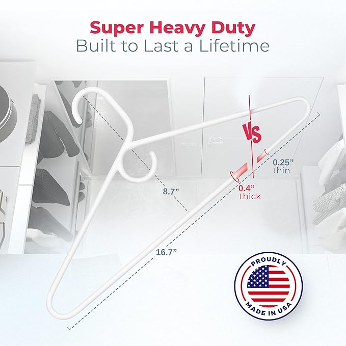 Neaties Super Heavy Duty Clothes Hangers 50 Pack (54 Count) – Made in the USA - 10lb Capacity, Thick Plastic Hangers for Pants, Coats, Jackets, Jeans and Adult Clothing – Blue