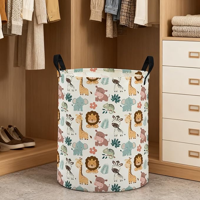 ESSME Kids Laundry Basket,Animal Hamper Collapsible Canvas Waterproof Storage Bin for Girls, Cute Hamper,Gift Baskets.(Animal)