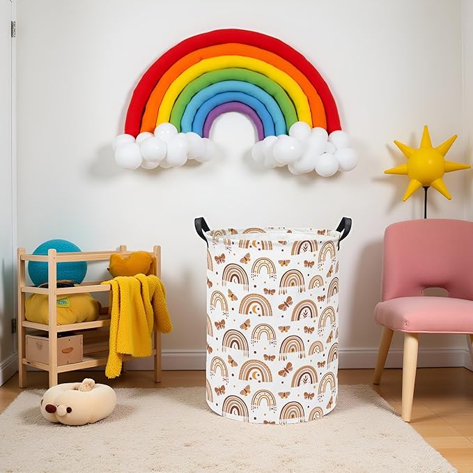 Baby Laundry Hamper kids laundry Basket Waterproof Storage Bin for Bedroom Toy Clothes Organizer Basket Woodland Animals Room Décor(Rainbow)