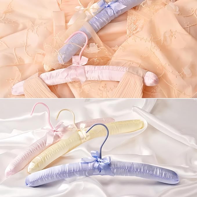 5 Pack Satin Padded Hangers for Women Clothing, Anti Slip Sponge Fabric Clothing Hangers Coat Racks for Sweater, Suit, Dress (5-Color)