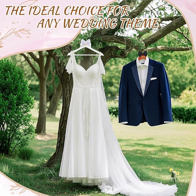 2 Pack Bride and Groom Wedding Hanger Set, Bridal Wedding Dress Hanger with Bow Tie for Wedding Gift Bridal Party & Shower