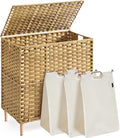 SONGMICS Laundry Hamper with Lid, 42.2 Gal. (160 L) PE Rattan Laundry Basket with Lid and Handles, Natural Material,Removable Machine Washable Liner, Goose Yellow ULCB223YE01