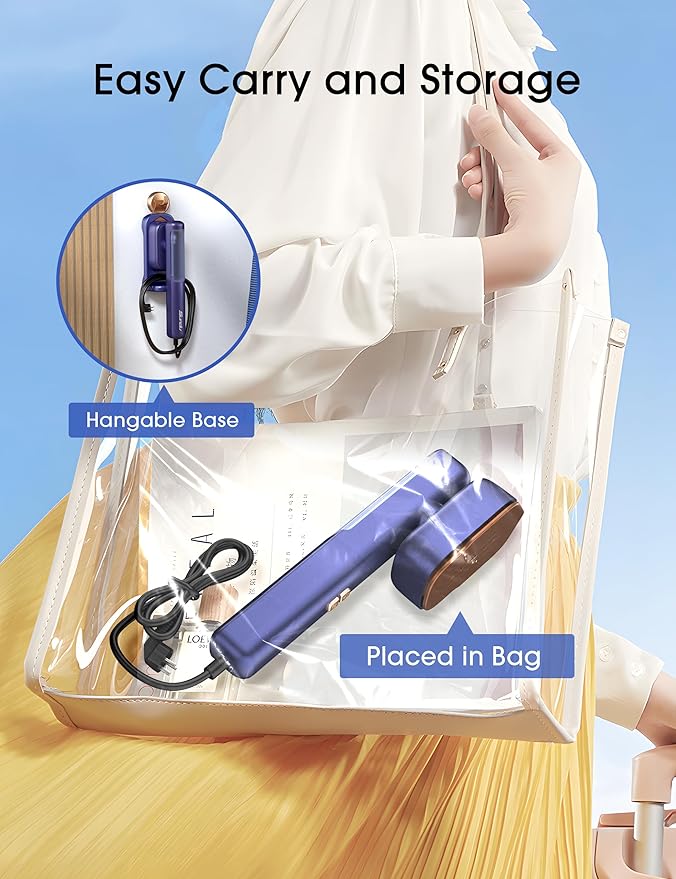 Travel Steamer for Clothes, 110-240V Dual Voltage Portable 2-in-1 Steamer ＆ Iron 2 In 1 Mini Handheld Garment Steamer Iron, 1100W, Large Ceramic Heat Panel for Home & Global & Europe Traveling