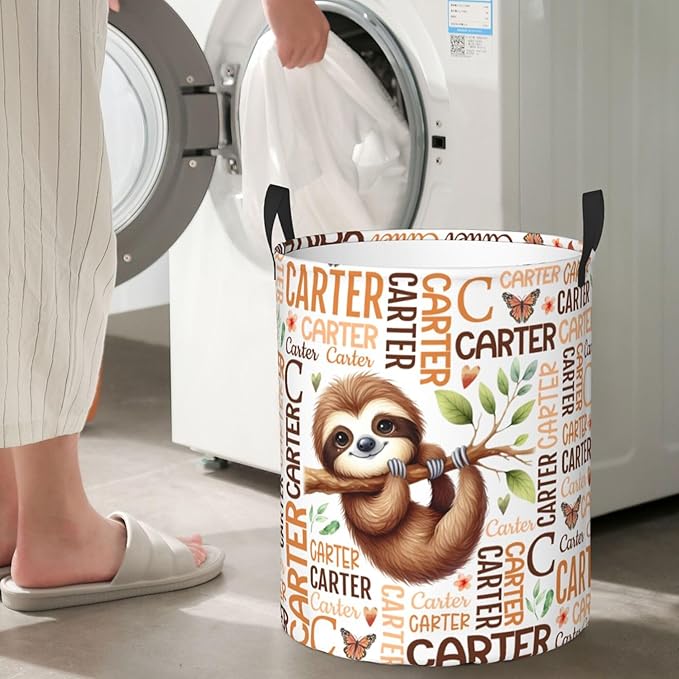 Personalized Sloth Laundry Basket For Baby Kids Boys Girls Adult Custom Hamper Basket With Name For Bathroom Bedrooms Collapsible Baby Laundry Basket, Dirty Clothes Hamper With Handles