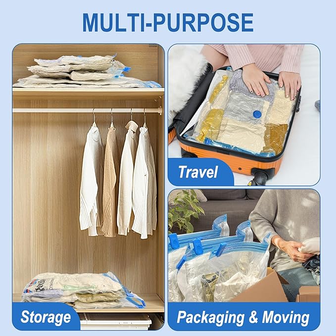 Vacuum Storage Bags with Hand Pump, Plastic Packaging Bags, 80% Space Saver Vacuum Seal Bags for Clothing, Travel Lugggage, Blankets, Comforters, 20 Combo
