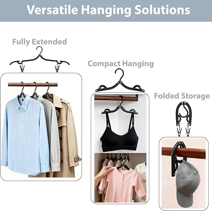 Travel Hangers, Cruise Ship Essentials Travel Essentials, Portable Cruises Must Haves 2025, Folding Hangers for Suitcase, RV Camping Airplane Europe Vacation Essential (20, Black)