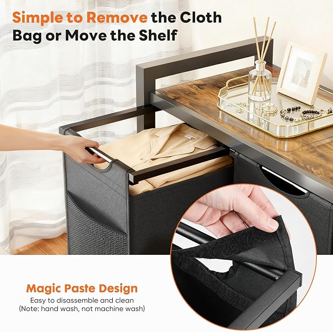 NEWBULIG Rolling Laundry Hamper with Removable Pull-Out Bag, Freestanding Clothes Basket Organizer with Wheels for Bathroom & Bedroom, 2 × 12.2 Gal (92L) - Rustic Brown & Black