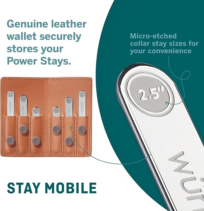Würkin Stiffs Assorted Power Stays Magnet Collar Stay Travel Set Leather Wallet Case | Gift for Men | Seen on Shark Tank