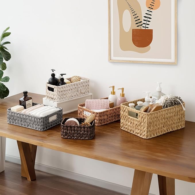 GRANNY SAYS Wicker Baskets for Storage, Wicker Storage Basket for Organizing, Small Woven Baskets, Waterproof Basket for Vanity, Home Decor, 3-Pack