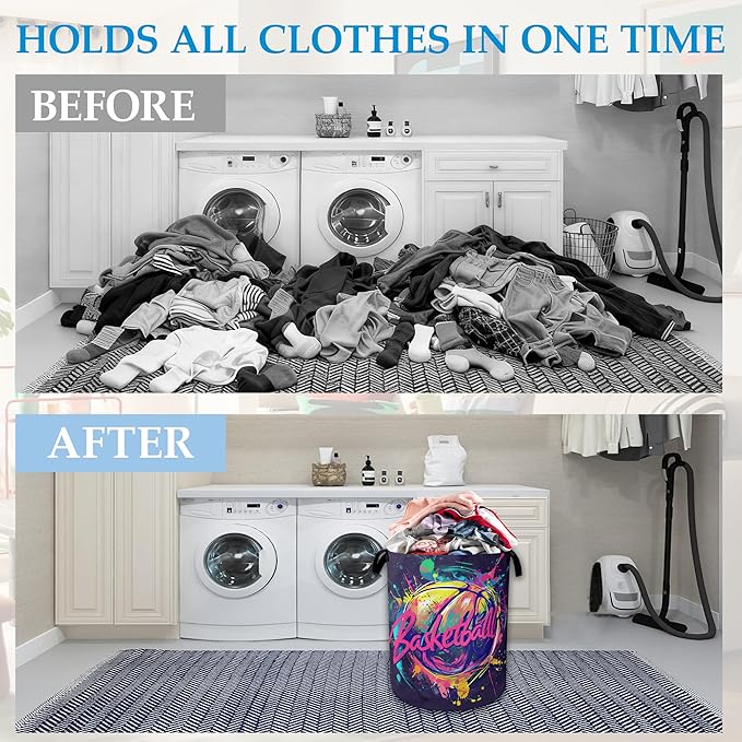 Basketball Graffiti Laundry Basket Collapsible Laundry Hamper Clothes Toy Storage Bin for Bathroom Bedroom Room Decor 16" X 20.8"