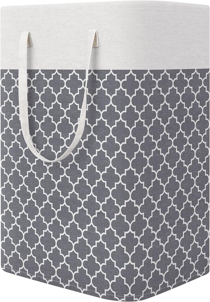 StorageRight Laundry Basket Hamper Large Collapsible Laundry Hamper with Easy Carry Handles，Freestanding Clothes Hampers for Laundry, Bedroom, Dorm, Clothes, Towels, 75L, Clover Grey