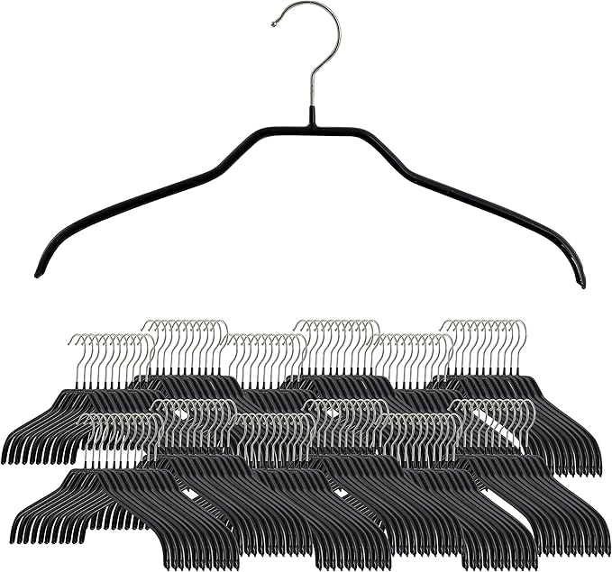 Mawa by Reston Lloyd Silhouette Series Non Slip Saving Clothing Hanger for Shirts and Dresses, Style 41/F,Set of 140, Black