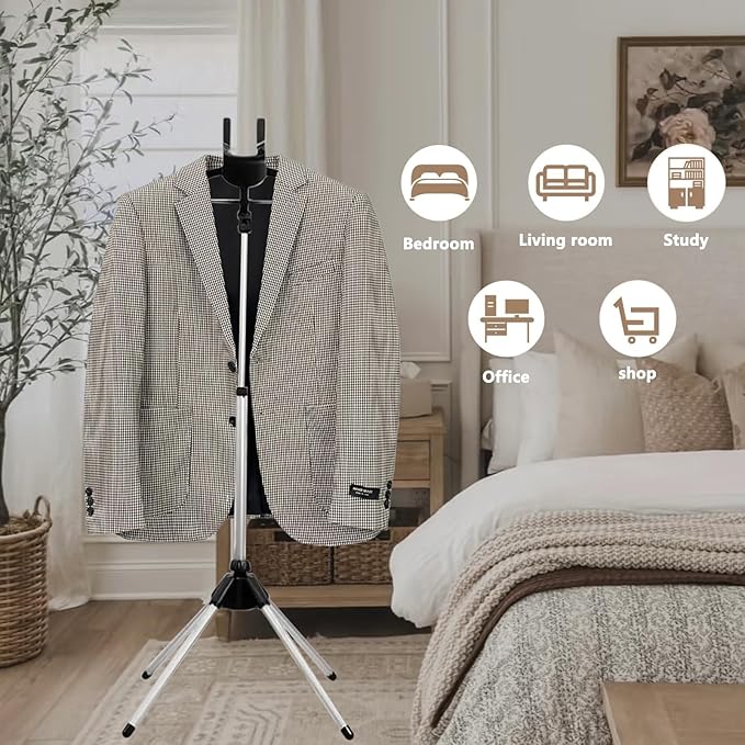 Foldable Clothes Steamer Stand with Adjustable Height & Ironing Gloves – Universal Garment Steamer Rack Compatible with Most Steamers, Portable Hanging Rack for Easy Steaming and Storage (Black)
