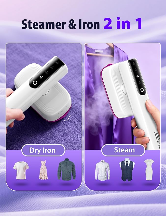 Travel Steamer for Clothes,15s Fast Heat-up Portable Iron,35mins Runtime & 180ml Large Tank,25g/min Steam,Ceramic Panel,1.8m power cord,Wrinkle Remover for Travel, Home, Office(White)