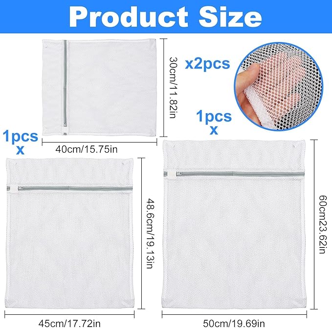Professional 4 Pack Mesh Laundry Bags for Delicates - 1L, 1M, 2S White Coarse Net Wash Bags, Reinforced Lingerie Bags with Rust-Proof Zipper Guard for Clothes, Washing Machine, Bras, Hosiery & Underwe