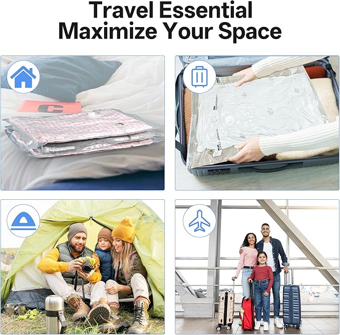 Travel Vacuum Storage Bags with Cordless Rechargeable Pump, Space Saver Compression Packing Seasonal Seal Bag for Clothing Bedding Blanket Pillows (15 Combo+Wireless Pump)