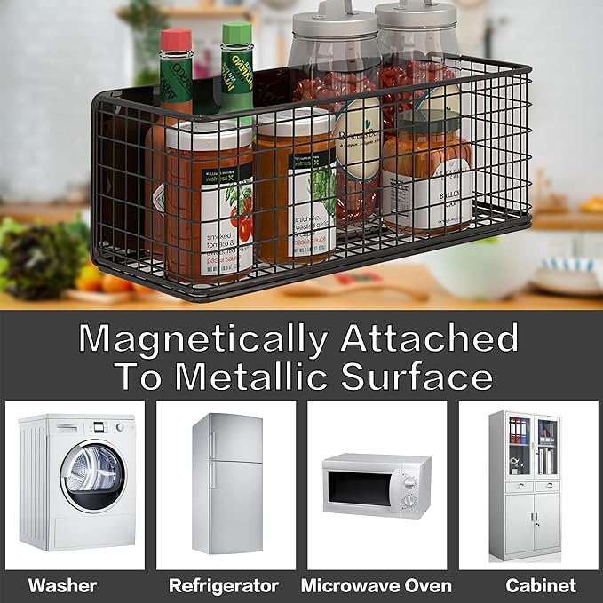 Magnetic Basket Fridge Large Magnetic Pen Holder Whiteboard Metal Wire Basket Storage Item Organizer (White-High)
