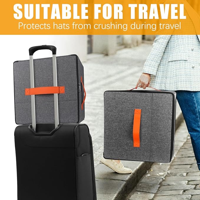 Upgraded Hat Storage Box for Women & Men,Closet Hat Boxes Organizer Bag with Dustproof Lids,Cowboy Hat Box,Hat Carrier Case For Travel
