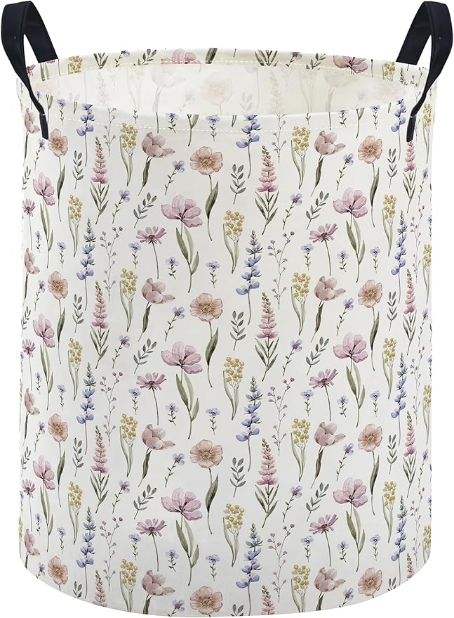 ESSME Kids Laundry Basket,Flower Hamper Collapsible Canvas Waterproof Storage Bin for Girls, Cute Hamper,Gift Baskets.(Flower)