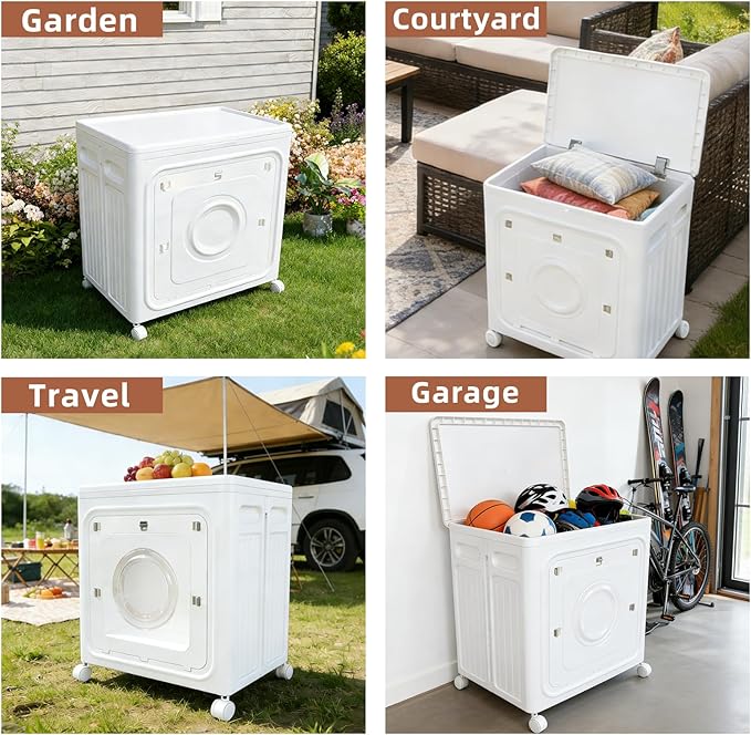 BorealBear Large Wheeled Storage Box, 35 GAL Collapsible Bin with Locking Lid & Easy-Snap Doors. Heavy-Duty Organizer for Laundry, Toys, Clothes – Perfect for Bedroom, Garage, Garden & Outdoor (White)