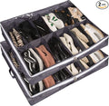Surblue Under Bed Shoe Organizer Storage Bag with Transparent Skylight and Zippered,24 Pairs,Darkgray 2 PCS