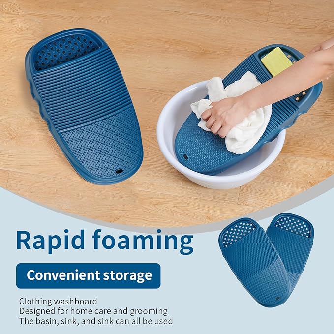Portable Hand Wash Board with Soap Holder - Durable Plastic Laundry Scrubboard, Compact Clothes Cleaning Tool for Home, School, Dormitory & Travel - Blue