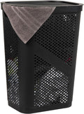 Mind Reader Slim Laundry Hamper with Lid, 60L Clothes Basket, Ventilated Plastic, Black