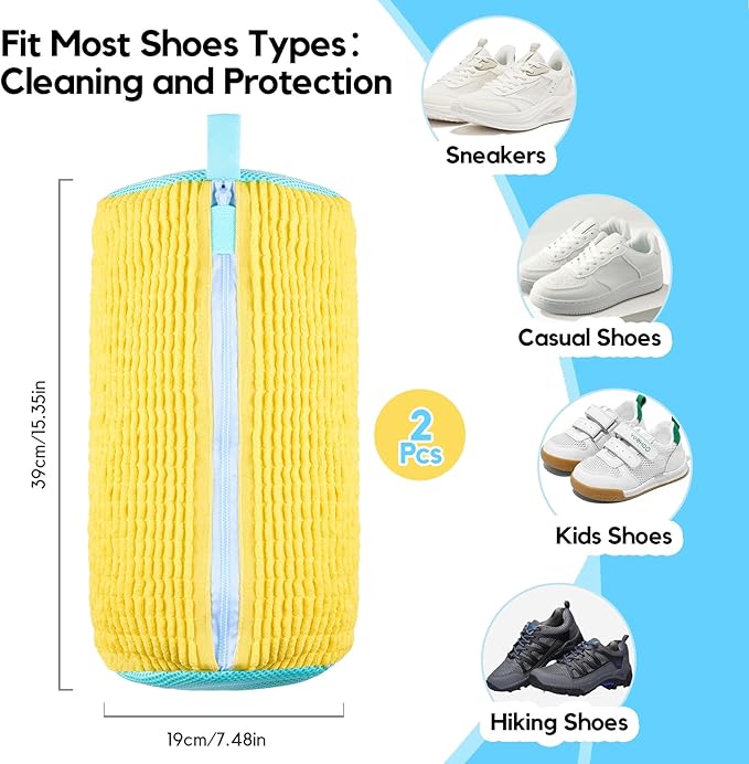 Shoe Washing Machine Bag, 2 Pcs Laundry Shoe Bag For Washing Machine, With 2 Boot Stretcher (L 6-12.5), 360°Deep Clean, Fit Most Shoes Type