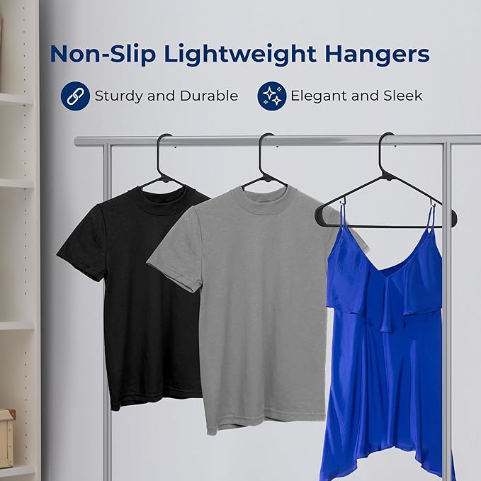 SereneLife Premium 20 Pack Plastic Hangers, Lightweight, Durable, Space Saving Clothes Organizers, Suitable for Shirts, Sweaters, Hoodies, Dresses, Kids Clothes, Good for Home Organization (Black)