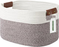 Cotton Rope Basket, Storage Baskets with Handle, 15x10x9 Inch Woven Basket for Shelves, Laundry, Towels, Clothes, Books (White Brown 1 Pack)