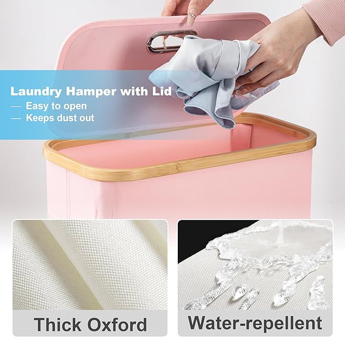 Laundry Basket with Wheels, Tall Dirty Clothes Hamper on Wheels, Rolling Laundry Hamper with lid for Dorm, Bedroom and Bathroom