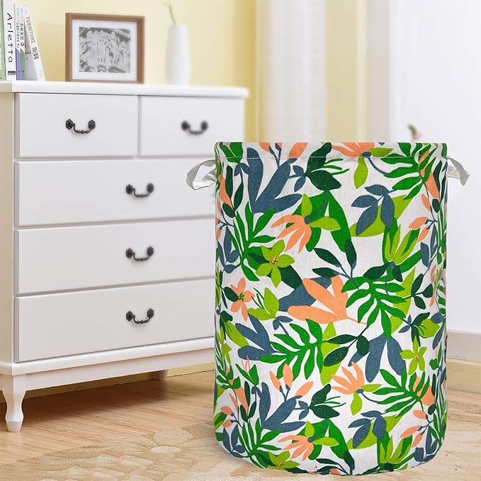 Merdes 19.7’’ Waterproof Foldable Laundry Hamper, Dirty Clothes Laundry Basket, Linen Bin Storage Organizer for Toy Collection (Plant Green)