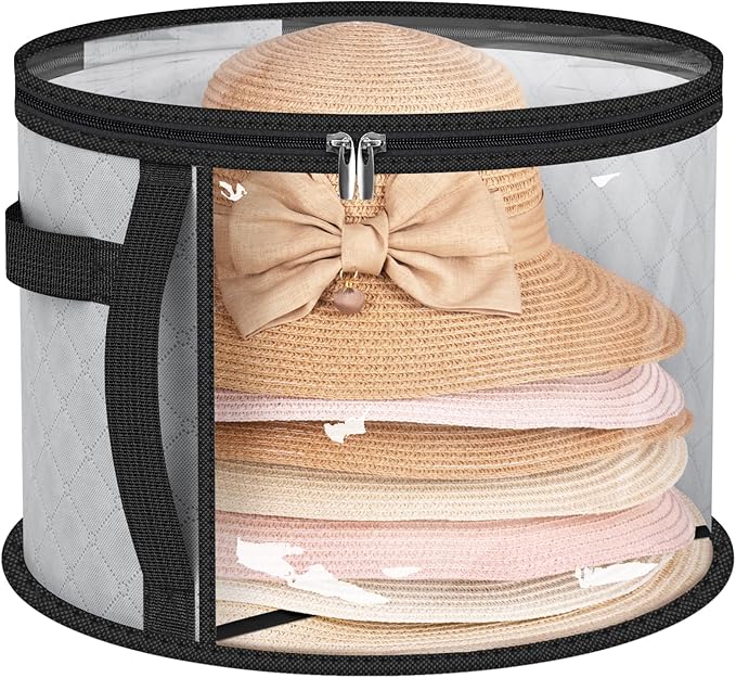 AOODA Oversized Clear Hat Storage Bag, Holds up to 7 Caps Cowboy Hat Organizer for Closet, Wide Brims Hat Case with Carrying Handles (Grey)
