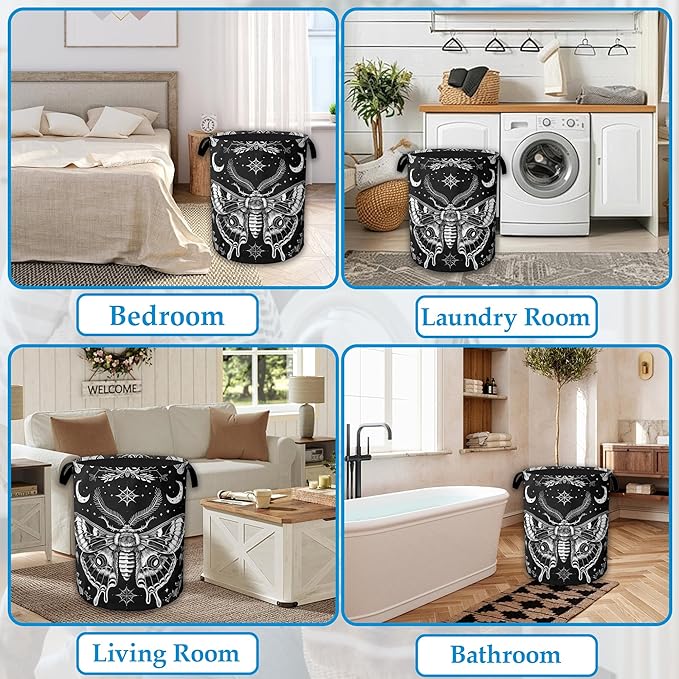 Butterfly Moon Laundry Basket Collapsible Laundry Hamper with Handle, Oxford Clothes Toy Storage Bin for Bathroom Bedroom Room Décor 16" X 20.8"