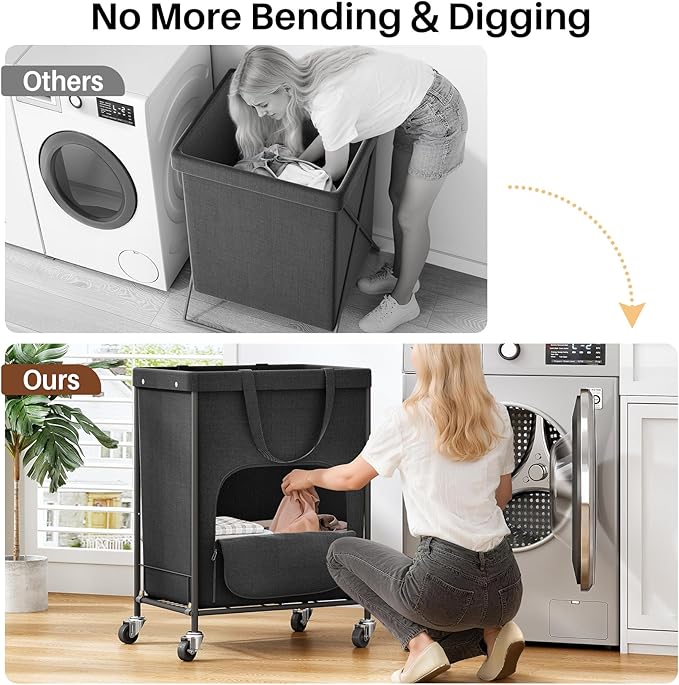 170L Large Laundry Basket with Wheels, Rolling Laundry Hamper Easy Access Clothing Minimizes Bending, Laundry Cart with 4 Silent Casters & Removable Bag for Bedroom, Bathroom, Laundry Room