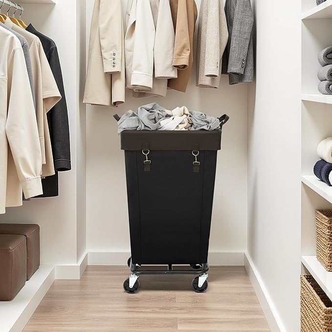 160L Rolling Laundry Basket With Wheels, Large 1-Section Laundry Hamper With Wheels and Removable Bag, Wheeled Dirty Clothes Laundry Basket Organizer For Dorm, Bathroom, Laundry, BK
