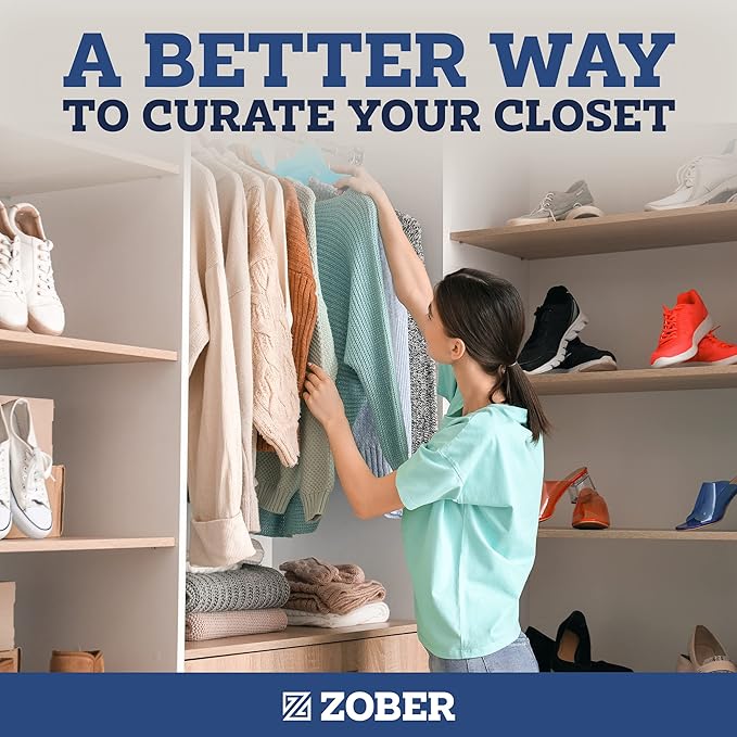 ZOBER Turquoise Velvet Hangers 50 Pack - Clothes Hangers, Coat Hanger for Pants & Dress Clothes - Non Slip w/ 360 Degree Swivel, Holds up to 10 lbs - Strong Felt Hanger for Clothing