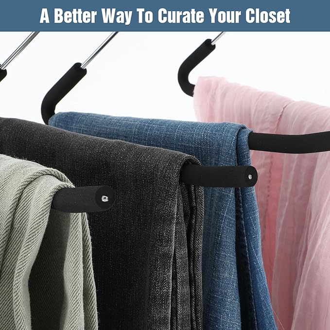 Open Ended Pants Hangers, 10 Pack Non-Slip Sponge Padded Pants Hanger Heavy Duty Metal Clothes Hangers Closet Space Saving No Crease for Jeans, Trousers, Slacks, Towels