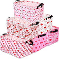 Vesici 6 Pack Valentine's Day Baskets for Gifts Empty Pink Heart Storage Bins Foldable Cute Storage Basket Rectangular Canvas Organizer Boxes with Handle for Books Clothes Home
