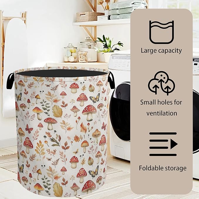 Cute Mushroom Laundry Hamper - Waterproof Fabric Laundry Basket with Handles, Foldable Storage Basket for Laundry,Bedroom,Dorm
