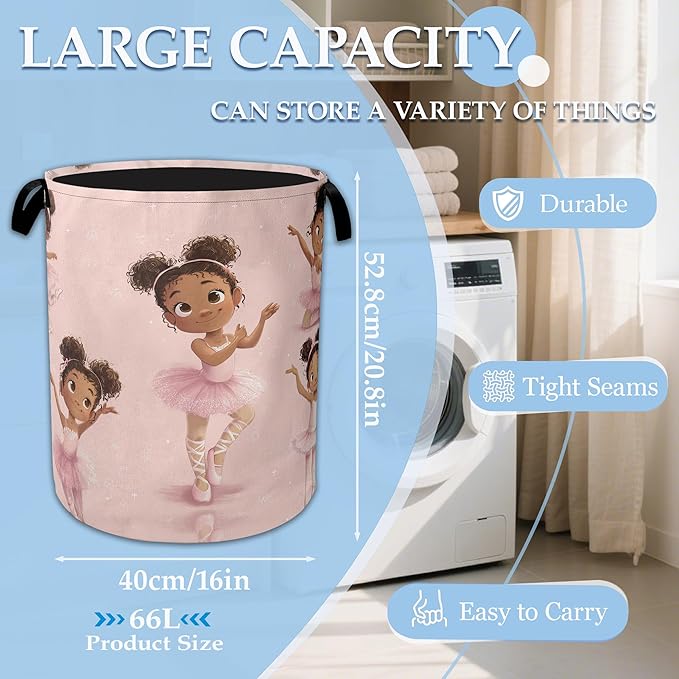 Ballet Girl Laundry Basket Collapsible Laundry Hamper Oxford Storage Bin for Clothes Storage, Toy Organizer, Books and Sundries 16" X 20.8"