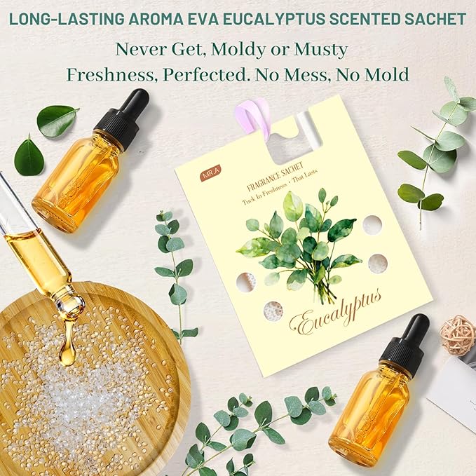 MR.A 13 Packs Eucalyptus Scented Sachets, Fragrance Sachet Bags for Drawers and Closets, Air Fresheners for Car and Home, Closet Deodorizer Scented Drawer Fresheners for Dresser with Hanger Hooks