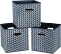 Fabric Cloth Storage Bins,Fabric Cube Organizer with Dual Handles Foldable Cube Storage Baskets for Home Bedroom Storage,Set of 3,(Grey Wave)
