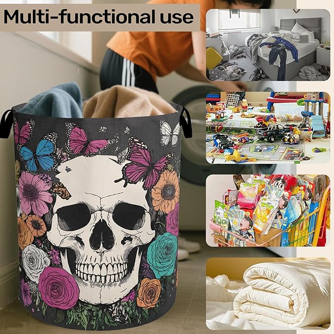 Skull Gothic Laundry Hamper - Foldable Waterproof Fabric Laundry Basket with Handles, Clothes Storage for Laundry,Bedroom,Dorm