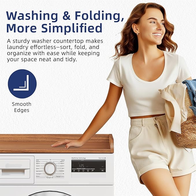 Washer Dryer Countertop, 54" Width x 27.5" Depth Laundry Countertop Organization, Wooden Washer and Dryer Topper for Folding, Sorting & Ironing, Easy to Install, Walnut