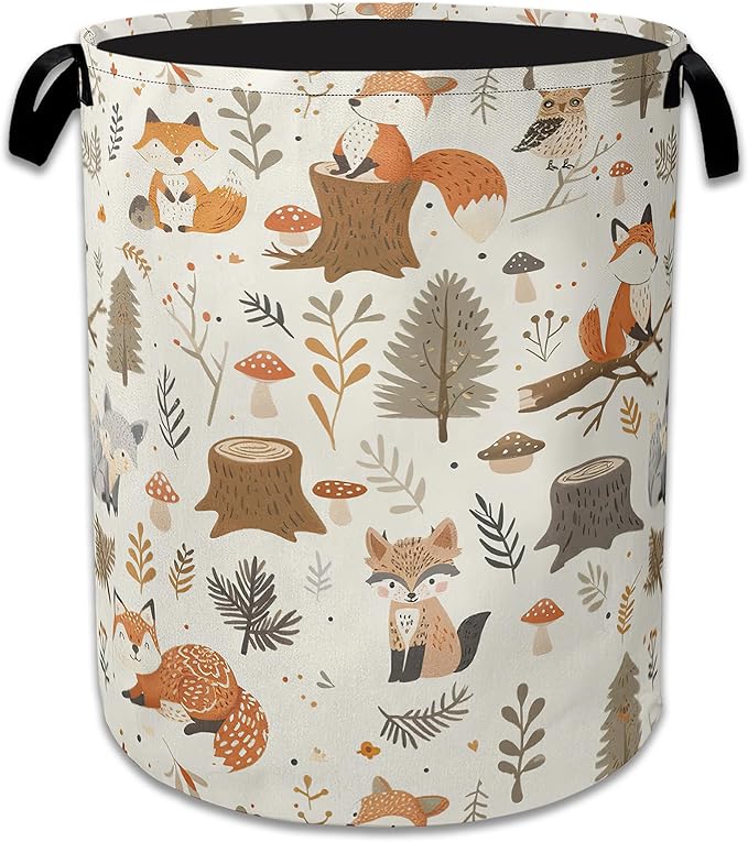 Woodland Fox Laundry Basket Collapsible Laundry Hamper, Oxford Cloth Storage Bin for Room/Bathroom/Bedroom/Dormitories 16" X 20.8"