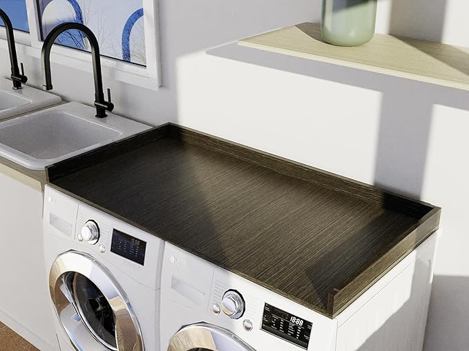 OfficeSimpli Washer Dryer Countertop, Made in USA, Non-Slip Pads, Laundry Room Wood Topper, Washer Dryer Cover for Top, Laundry Countertop, Laminate Finish (Tenino Grey, Standard (27.5" x 54"))
